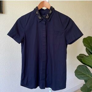 J. Crew Navy Embellished Collar Shirt